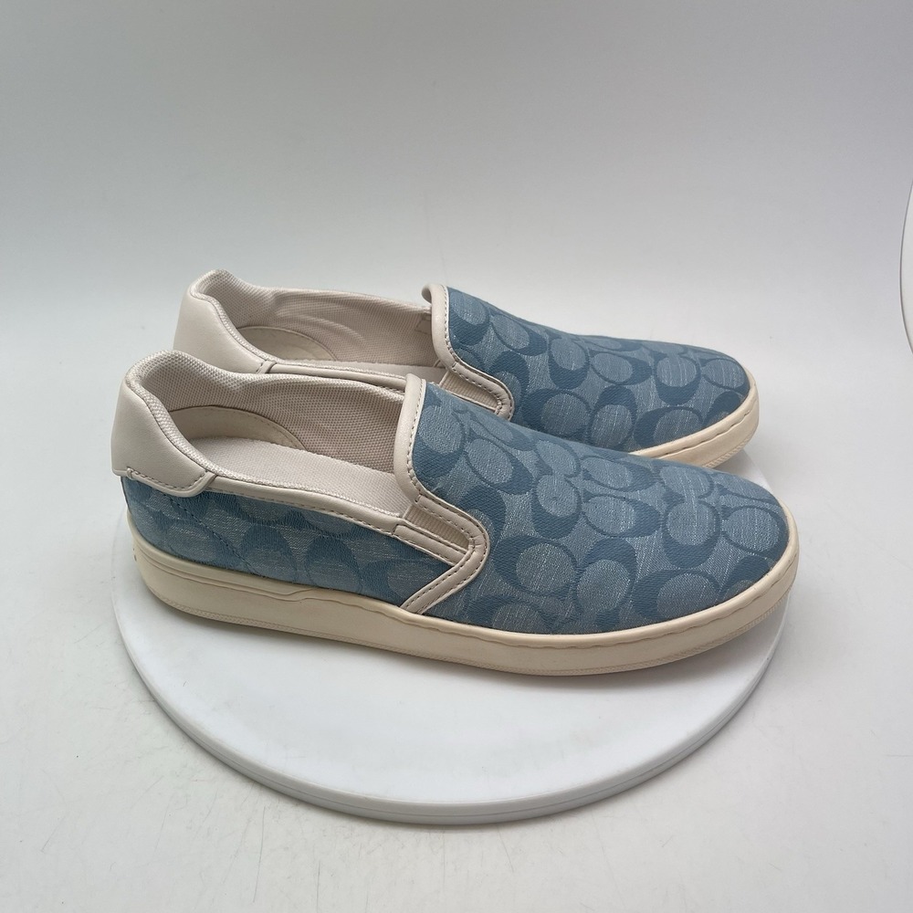 Coach Sneakers Womens 7.5 B CA448 Signature Canvas Slip-On Blue White Shoes